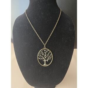 Bejeweled Bronze "Tree Of Life" 18" Pendant Necklace